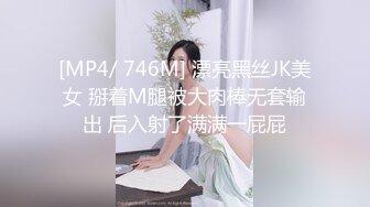 [MP4/ 746M] 漂亮黑丝JK美女 掰着M腿被大肉棒无套输出 后入射了满满一屁屁